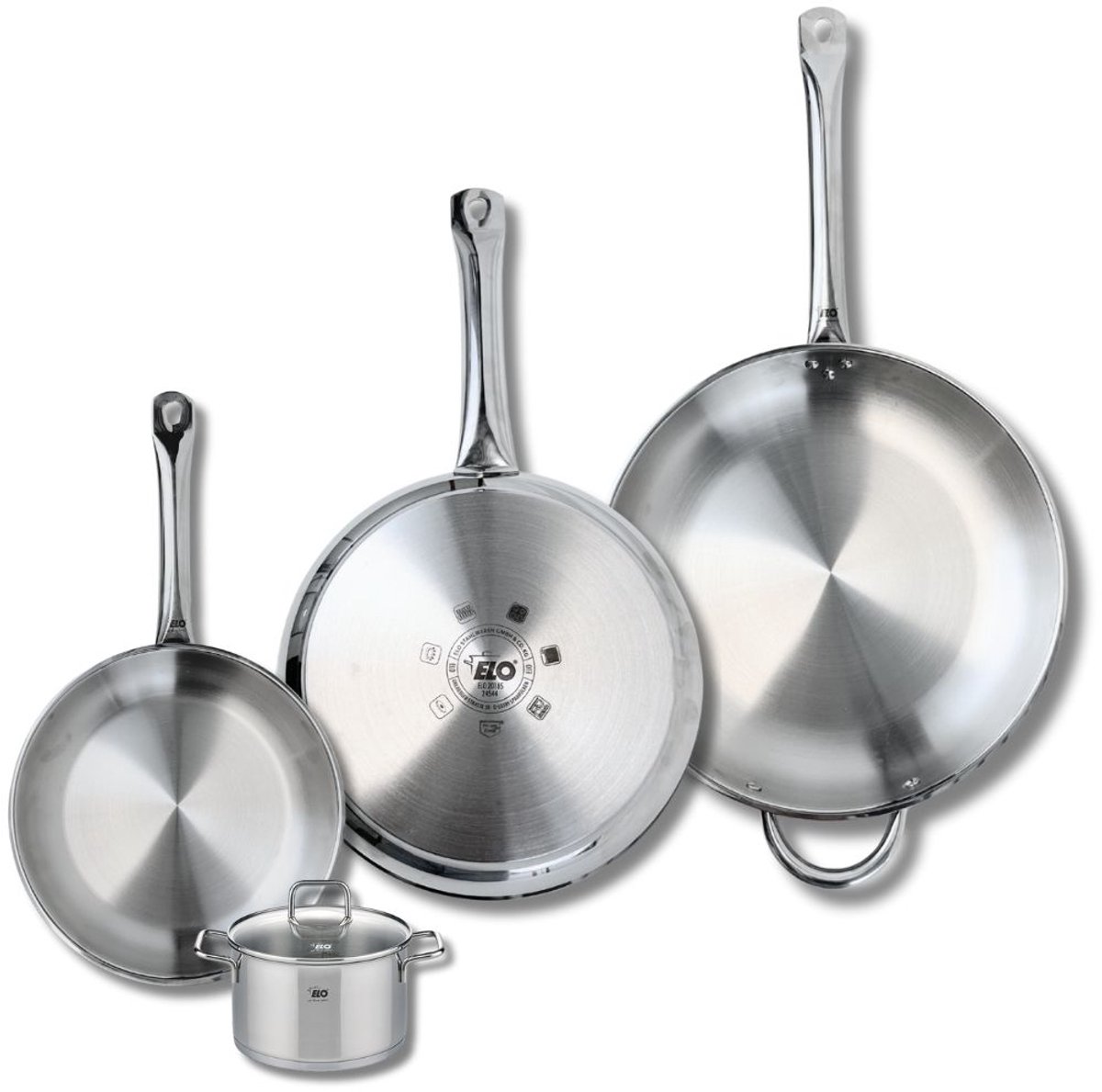 Set van 3 Koekenpannen 24, 28 en 32 cm en 1 braadpan 12 cm Elo Profi Citrin