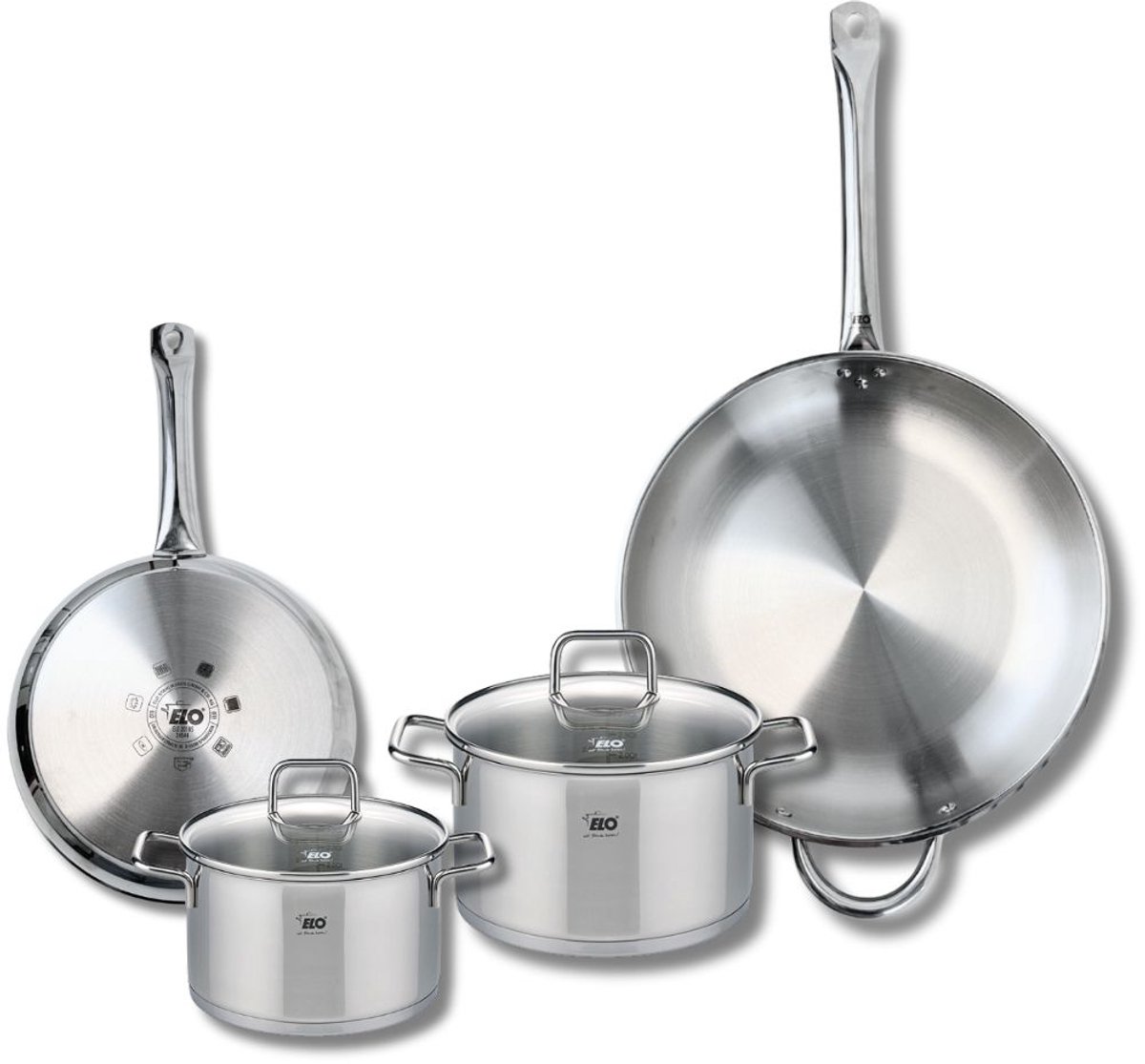 Set van 2 Koekenpannen 24 en 32 cm en 2 Kookpotten 16 en 20 cm Elo Profi Citrin