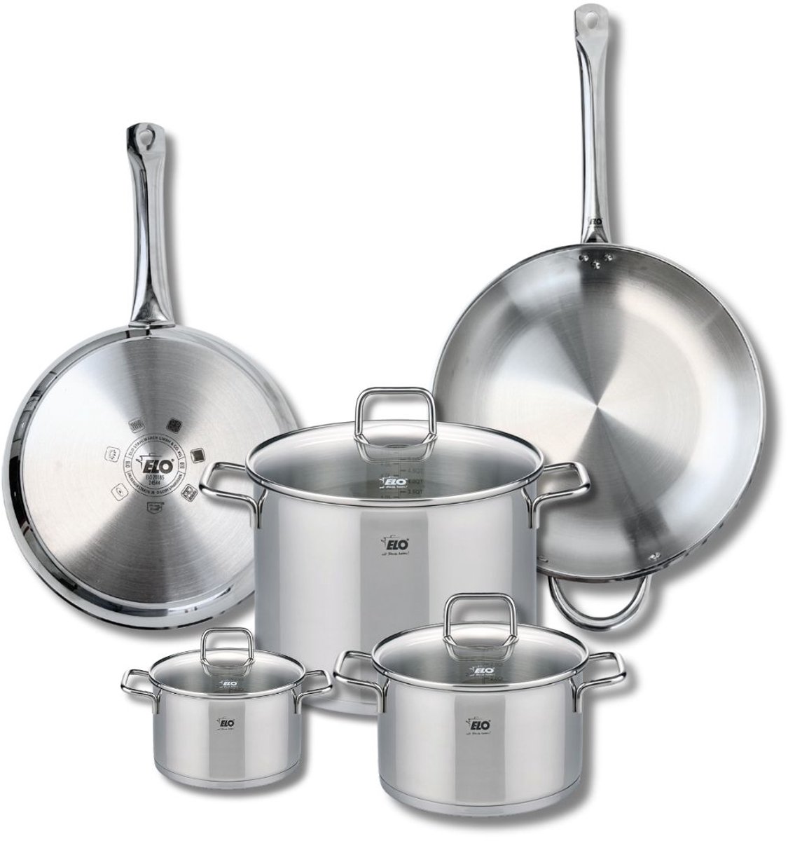 Set van 2 Bakpannen 28 en 32 cm en 3 Kookpotten 14, 20 en 26 cm Elo Profi Citrin