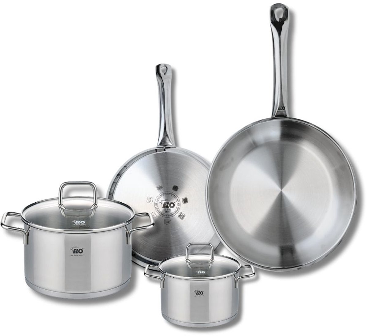 Set van 2 Koekenpannen 24 en 28 cm en 2 kookpotten 14 en 20 cm Elo Profi Citrin