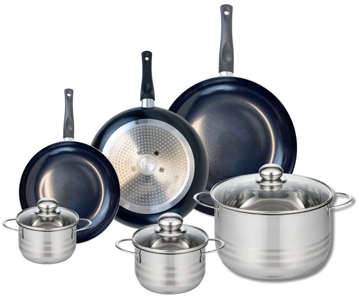 Set van 3 Kookpannen 20, 24 en 28 cm en 3 braadpannen 12, 14 en 24 cm Elo Prima Brillant