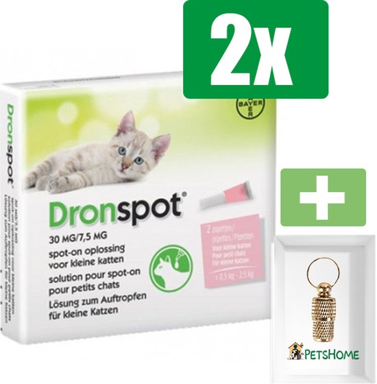 Dronspot Spot On Ontwormingsmiddel voor kleine katten (0,5 - 2,5 kg) 2 pipetten - 2 Stuks - Inclusief PetsHome Goudkleurige Adreskoker