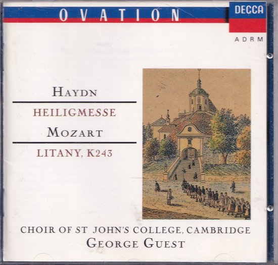 Albumhoes met "Haydn Heiligm esse Mozart Litany, K243" en een afbeelding van een barokke kerk met een processie.