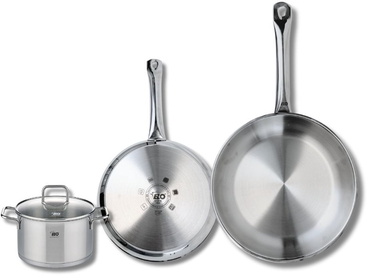Set van 2 Koekenpannen 24 en 28 cm en 1 kookpan 14 cm Elo Profi Citrin