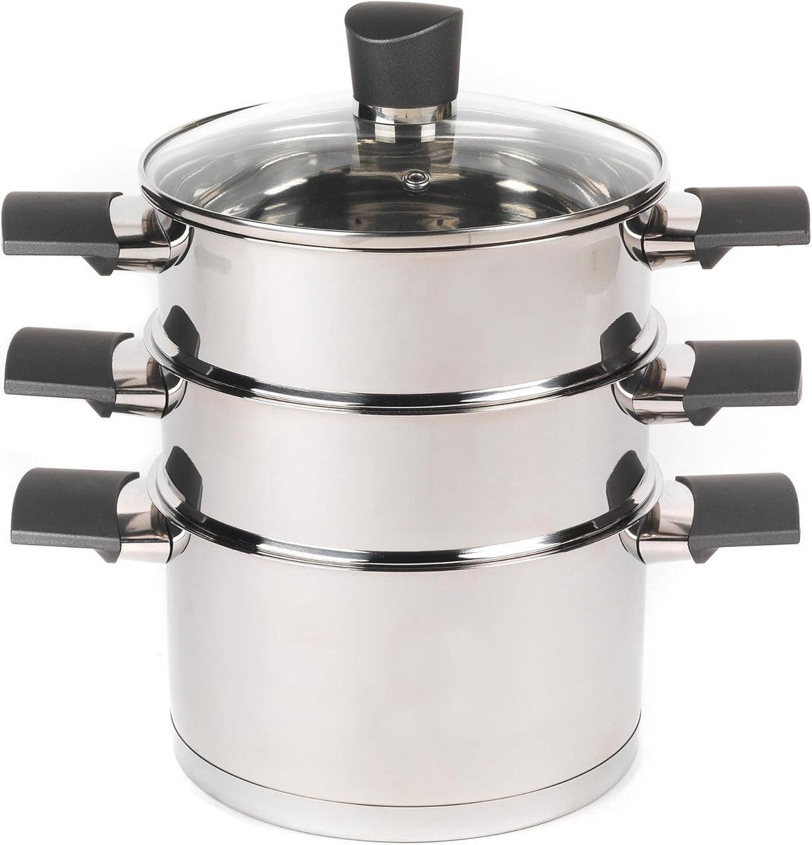 3-laags Stoompan met Tempered Glass Deksel - Geschikt voor Inductie - 18 cm