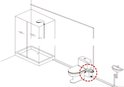 Schematische weergave van een toilet, douche en wastafel aangesloten op een fecaliënvermaler.