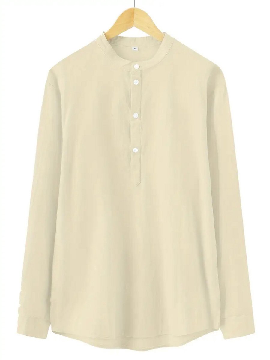 Nivard Linnen Blouse Heren t shirt Polo Overhemd Shirt Zomer Ibiza Stijl Beige