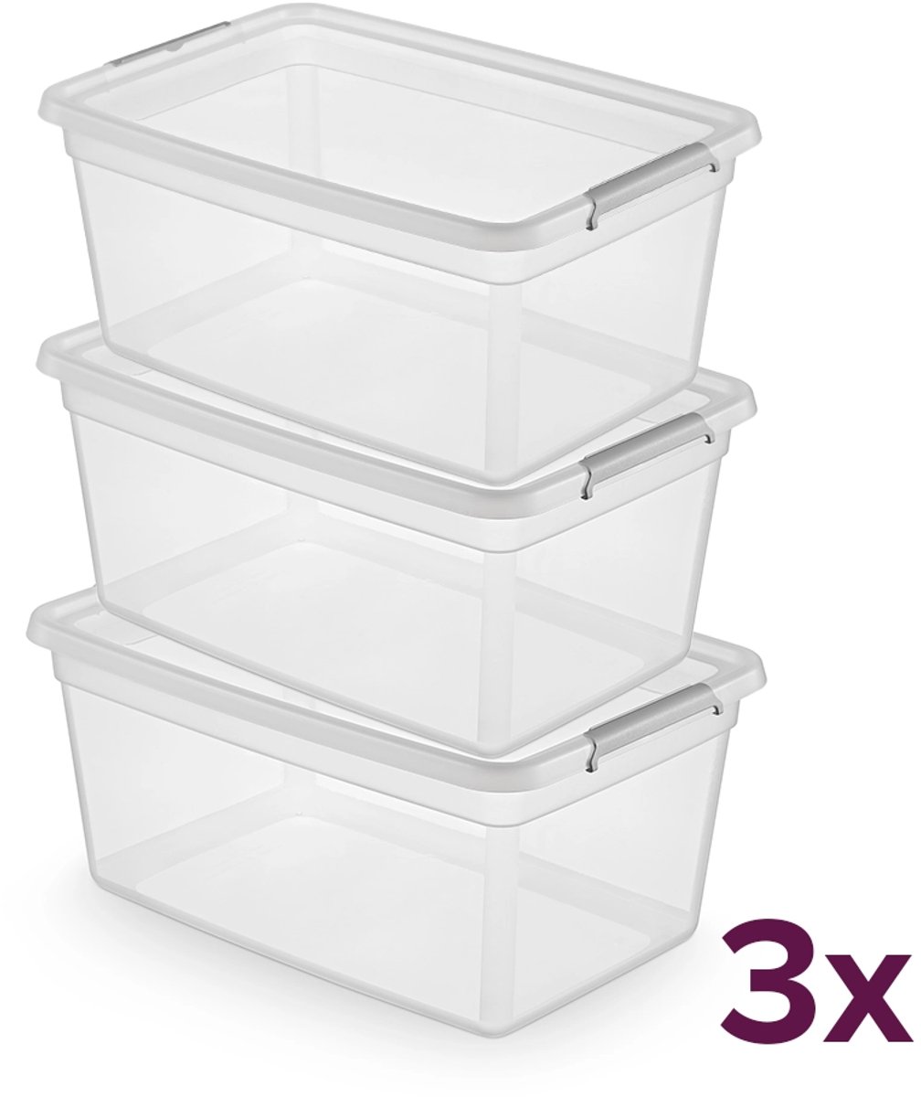 Orplast stevige opbergbox 40 liter (voordeelbundel) - basestore - Transparant - Stapelbaar | Nestbaar | Met deksel - Opbergbox met deksel - Opslagbak - Opslagbox- Opbergbak