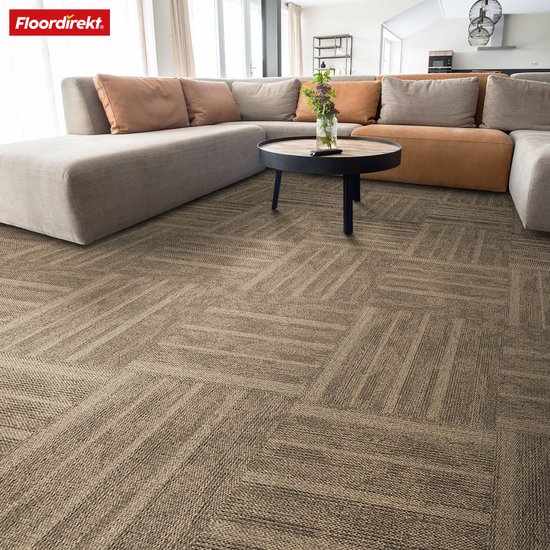 Dalles de moquette FLOORDIREKT Zurich - 1 pièce - 50 x 50 cm - Idéales pour bureaux et salons - Dalles design de haute qualité - Beige