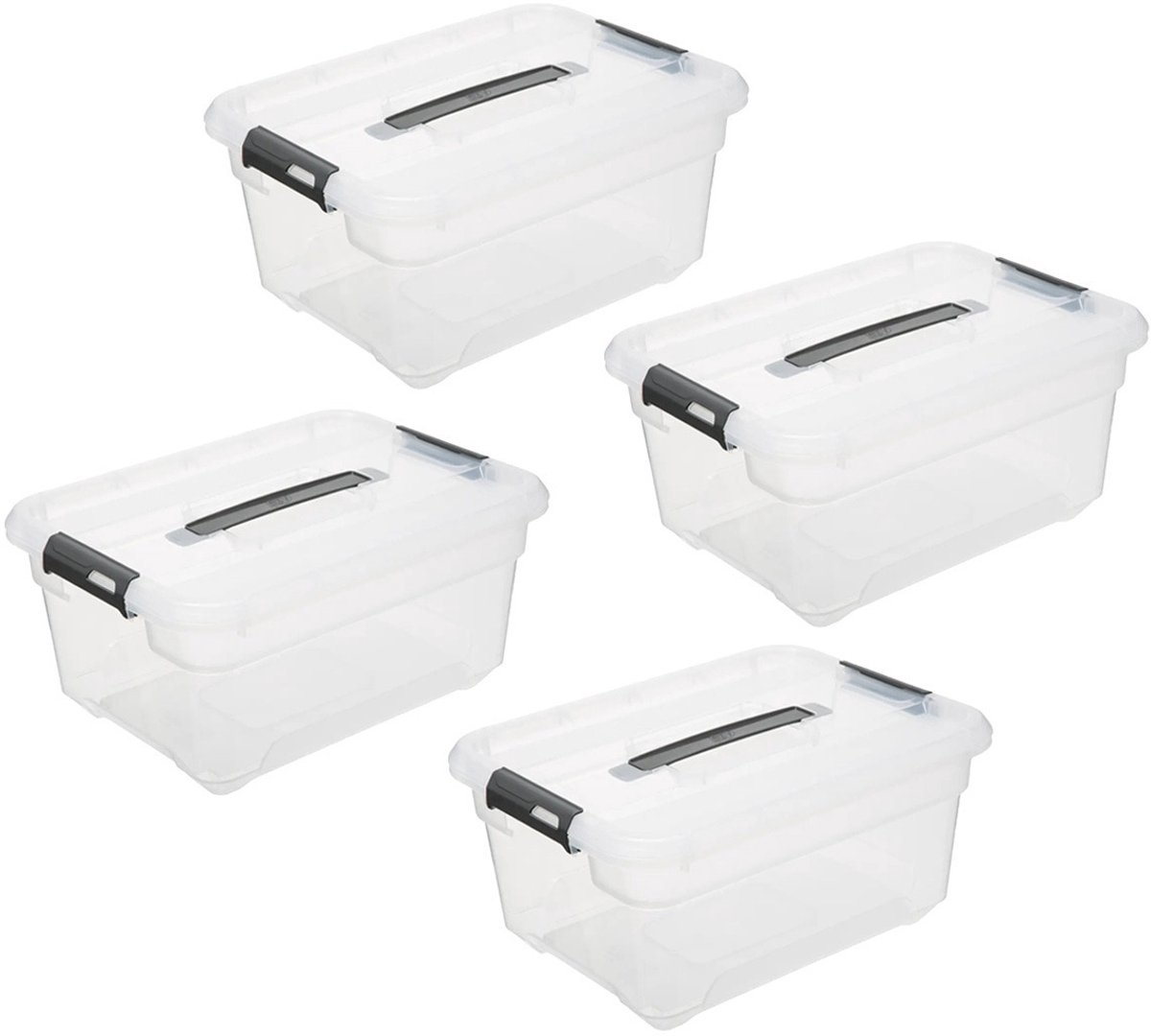 5Five® 5Five opberg kist met deksel - 4x - Solutions Box - 13 liter - 39 x 29 x 19 cm - kunststof - transparant