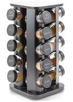 George Napoli Étagère à épices rotative – Droite – Pots d'herbes aromatiques – Carrousel à épices – 20 Pots d'herbes aromatiques – Carré Zwart – Acier inoxydable – Organiseur de comptoir