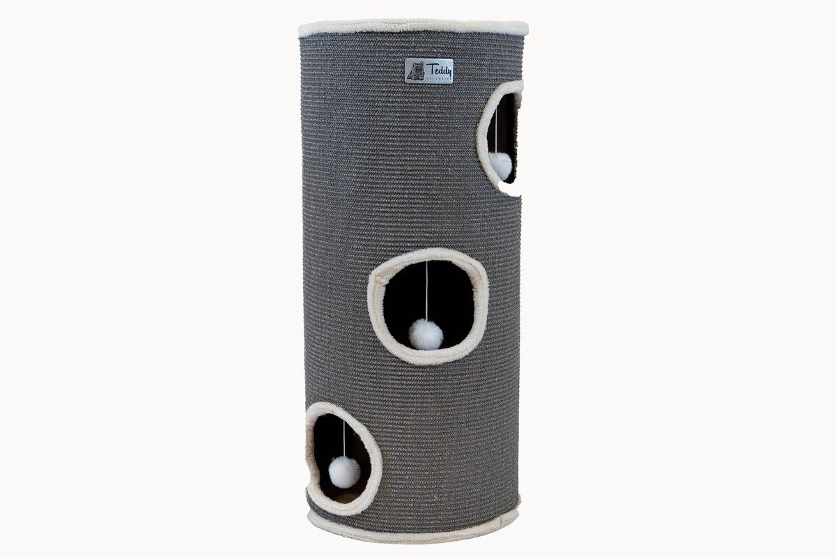 Teddy Exclusive - Krabton Sam – Wit/Grijs – Ø40xH90 cm – Moderne Krabpaal & Verstopplek voor Katten