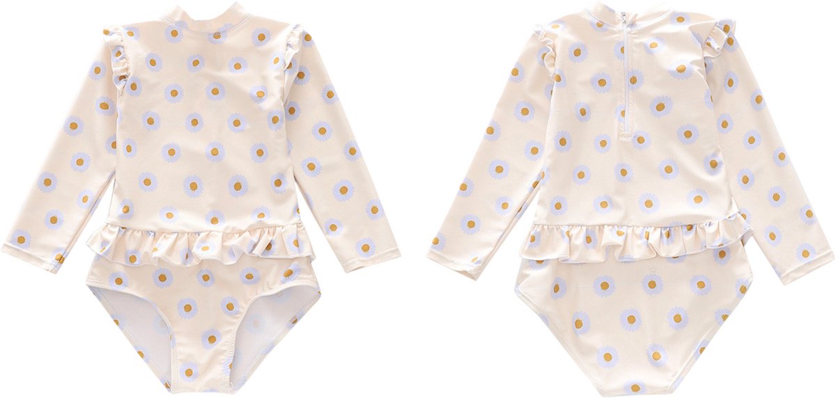 Joya Kids® Badpak Lange Mouw Gebroken Wit met Bloemen print met Ruches Meisjes | Zwempak met ruches UV Badpak Madeliefjes | Zwempak Lange Mouw UV Bescherming | Meisje Bikini Zomer | Kinderbadpak Peuter | | 2 - 3 Jaar — afbeelding 11