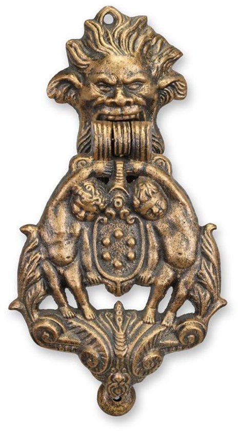 Foto: Antieke deurklopper gietijzer satyr en putti design klassieke muurdecoratie robuust vintage deurklopper bronslook 34 3 cm