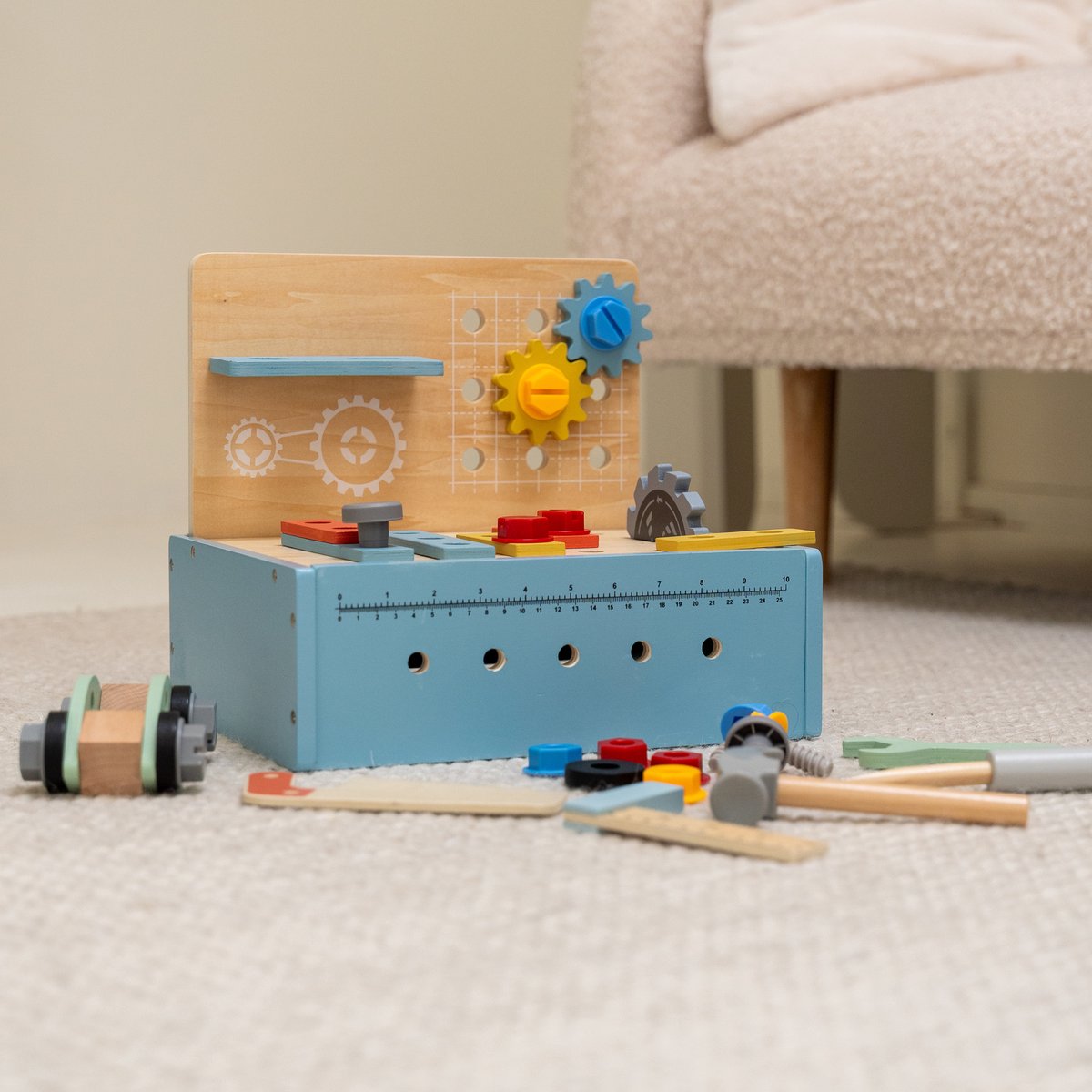 Houten Kinder Werkbank Speelgoed - Gereedschapskist – Bouwset - FSC Hout – Educatief Speelgoed – Werktafel – 54 Delig - Vanaf 3 Jaar — afbeelding 4