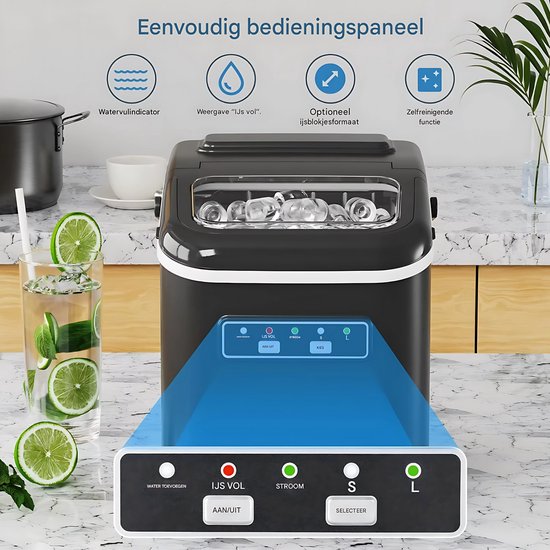 Ijsblokjesmachine - Ijsblokmakker - Ijsmachine - 2,0 Liter - 9 Blokjes in 6 Minuten - Zelfreinigende Elektrische Ijsmachine - Zwart van Merkloos — afbeelding 5