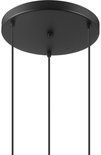 Plaque de plafond ronde noire avec trois cordons pour des lampes suspendues.