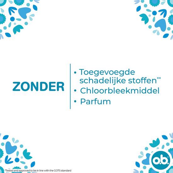 Tekst: ZONDER toegevoegde schadelijke stoffen, chloorbleekmiddel, parfum.