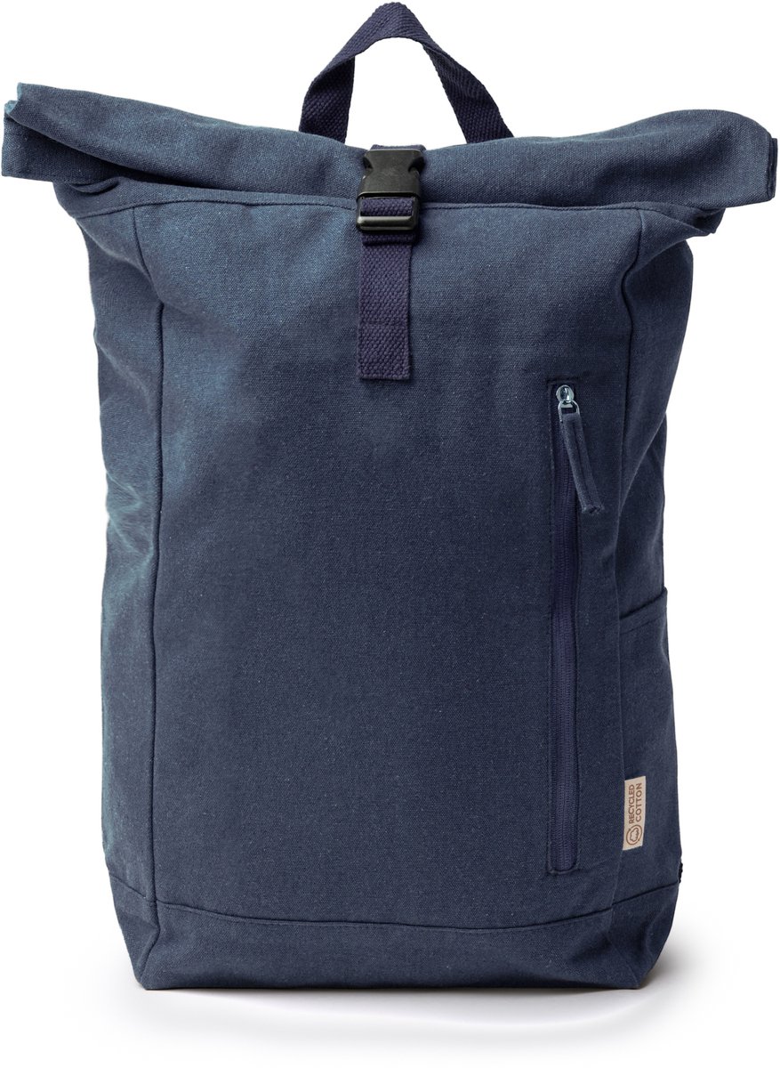 Donker Blauwe roltop Rugzak gemaakt van gerecycled katoen van 370 g/m². Inhoud 25 L model Teko