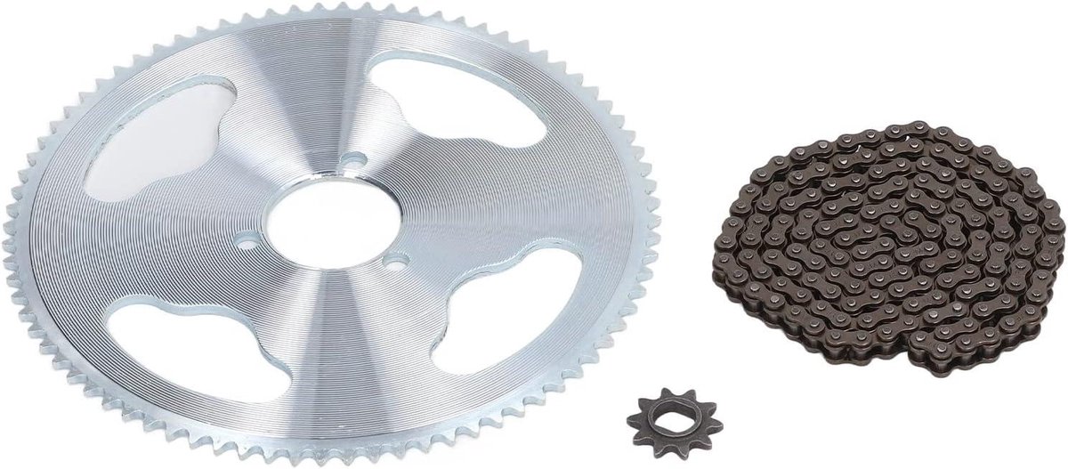 Kettingwielset 80T 25H – 34 mm 3-Gaats Tandwiel + 10T H-Holes Tandwiel + 146 Schakels Ketting – Geschikt voor E-Steps en Mini Bikes