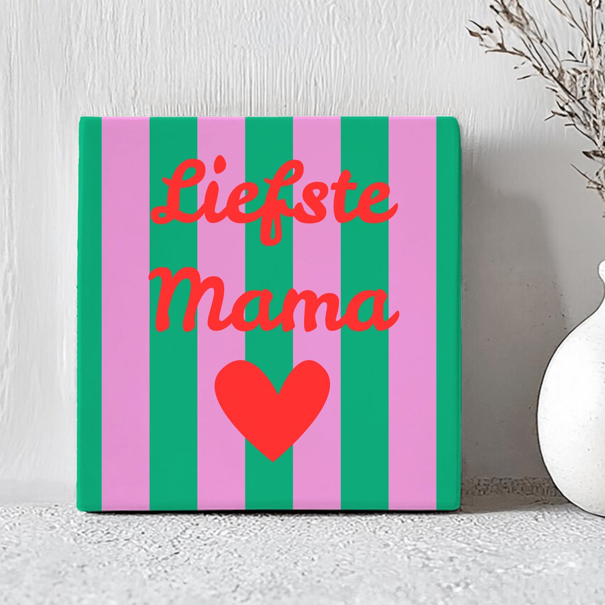 Printazzy - Tegeltjes met Tekst - Liefste Mama - Moederdag Cadeautje - Wanddecoratie Woonkamer - Onderzetters - Decoratieve Accessoires - Roze Groen