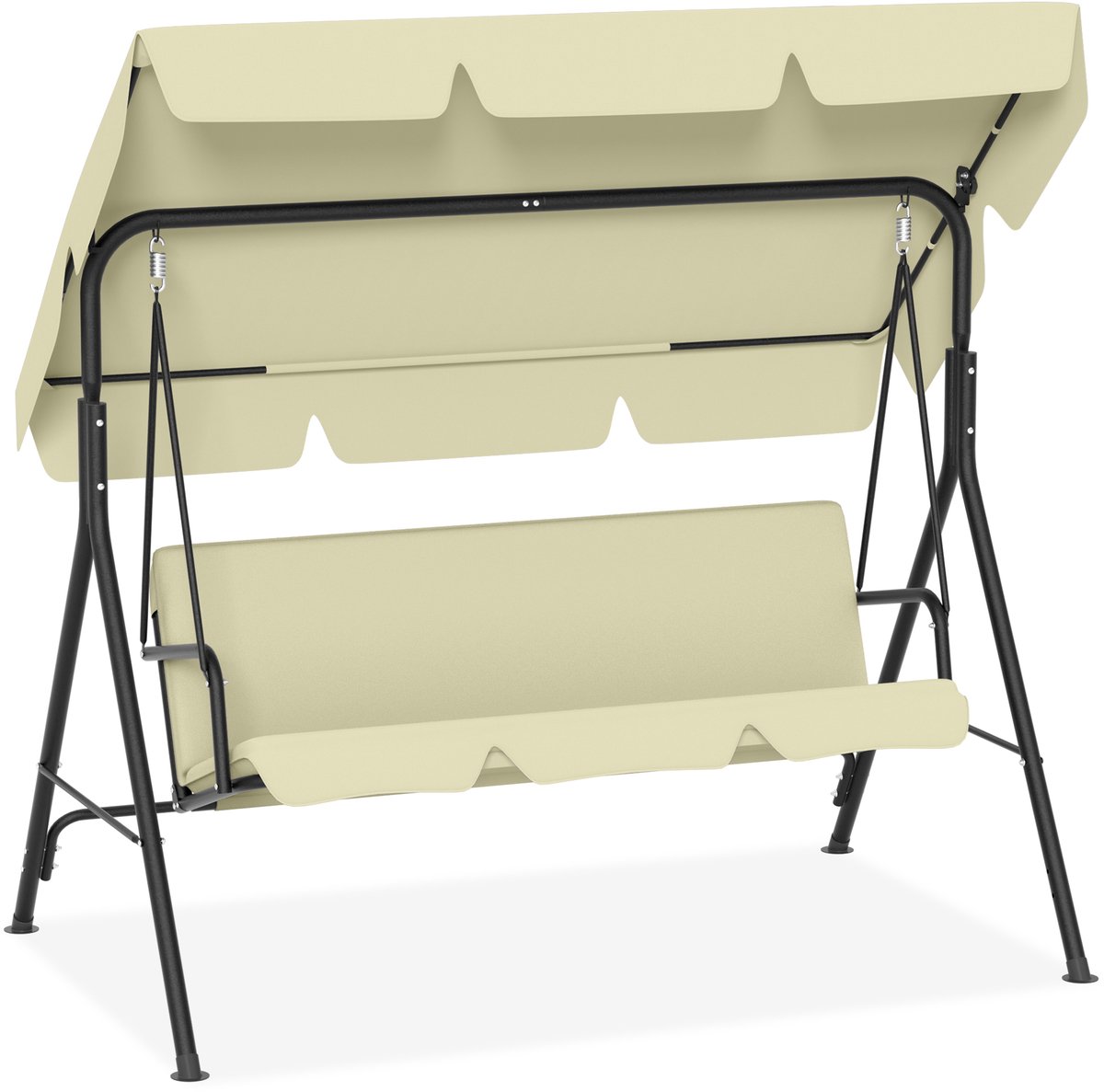 Aufun Tuinschommel 3-Zits Tuinligstoel Schommelbank Metalen Tuinschommel Met Verstelbaar Schuifdak Hangschommel Met Ligfunctie (193 X 110 X 152 Cm, Beige)