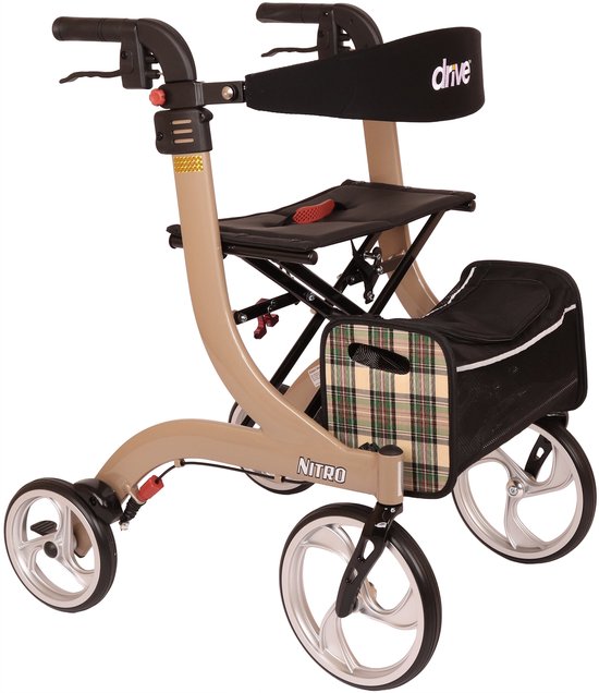 Rollator Nitro Medium - Champagne - 1.60m tot 1.80m - Lichtgewicht - Weggewerkte remkabels