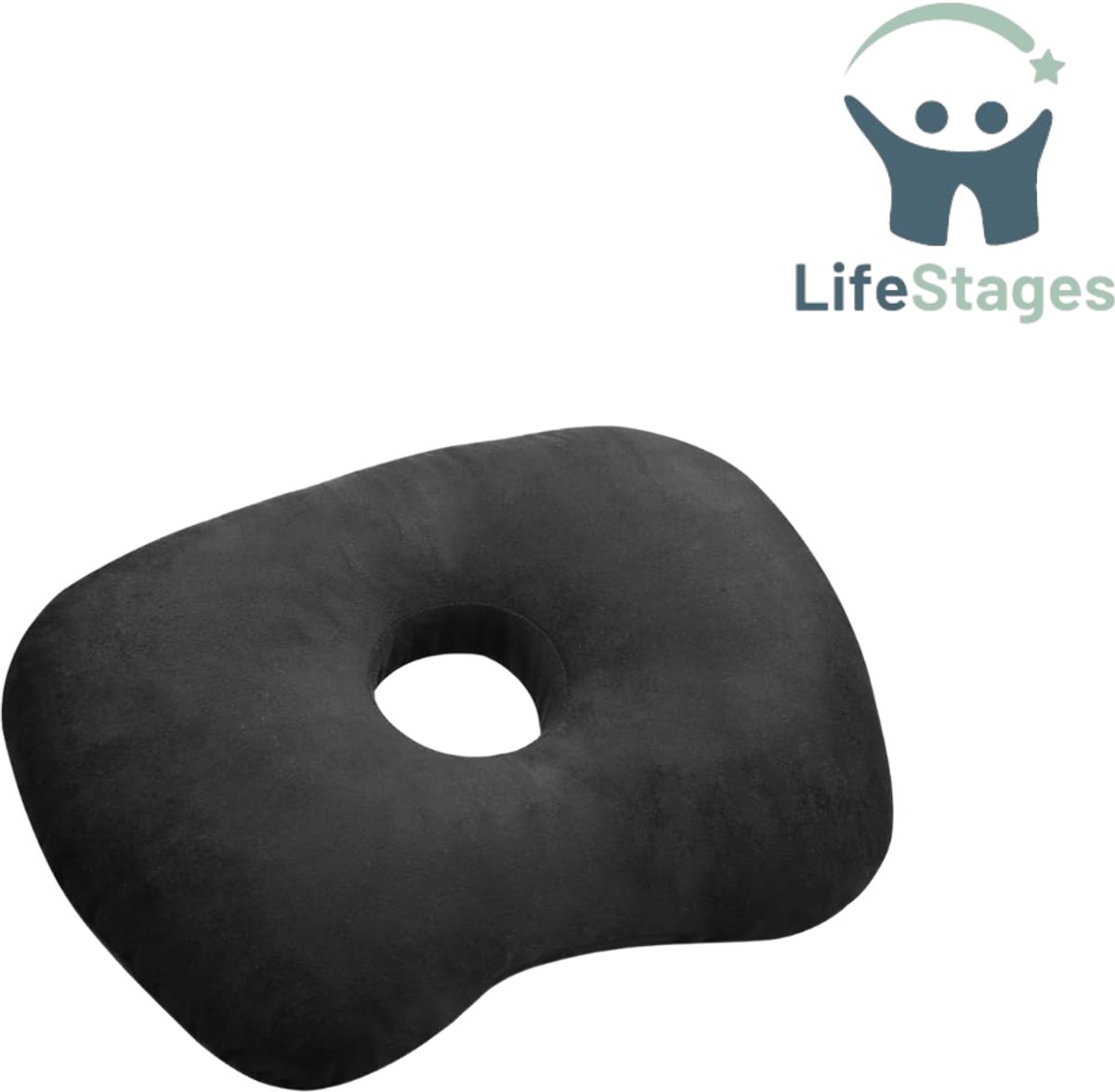 LifeStages - Piercing Kussen - Oorpiercinggaten - Zijslaapkussen met Oorgat - Zijkussens en Ontstekingsdruk - Verstelbaar Zijkussen - Gemaakt van Katoen en Polyester - Zwart