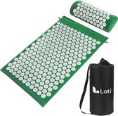 Loti Spijkermat met Spijkerkussen – Donkergroen/Wit – Acupressuur Mat - Spijkerbed - Acupunctuur Kussen - Shakti Massage – Incl. Draagtas