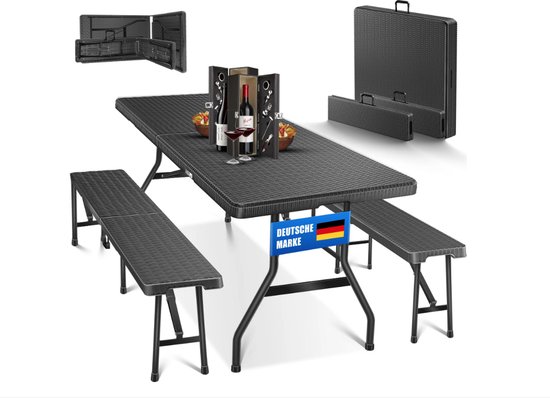 KESSER® biertentset - 3-delige set, tafel + 2 x bank, voor binnen - buiten, opvouwbaar, draaggrepen bierbank biertafelset biertap — afbeelding 5