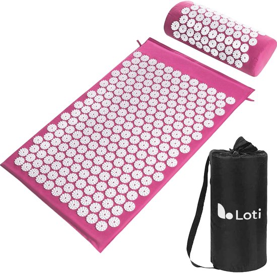 Loti Spijkermat met Spijkerkussen – Paars/Wit – Acupressuur Mat - Spijkerbed - Acupunctuur Kussen - Shakti Massage – Incl. Draagtas