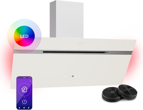Klarstein Alina Afzuigkap - 90cm Keukenafzuigkap, 690 m³/h Luchtstroom, A++ Energie-efficiëntie, LED-verlichting, Stil 52 dB, Touch Control, Afvoer & Recirculatie, Wit
