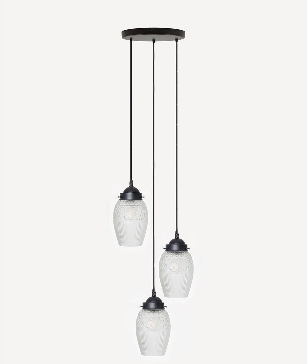 Coloured by Art 3 lichts hanglamp Flower yard Geëtst - Art Deco Trade Zwart