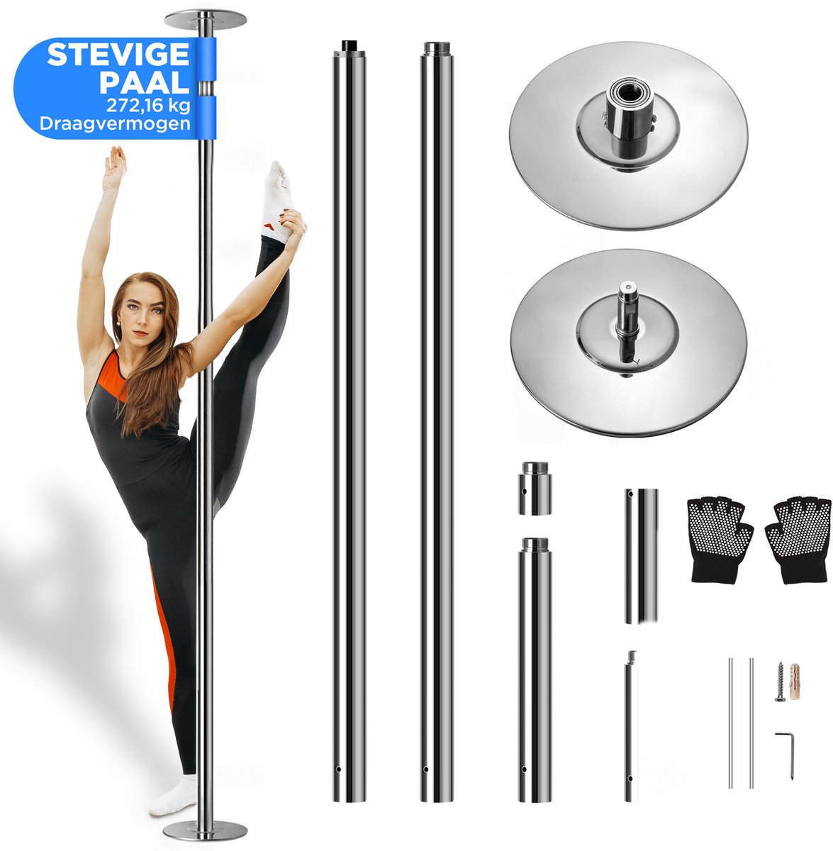 SereneLife Danspaal – Professionele Dansstang- Paaldans- Draagbaar & Verwijderbaar- Verstelbaar-Perfect voor Training, Dans & Oefeningen