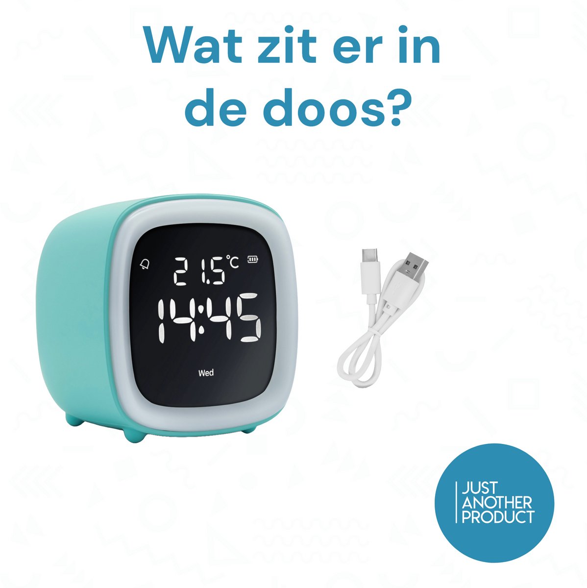 JustAnotherProduct AP18 - Oplaadbare digitale wekker met licht (3 standen) - Alarm klok met temperatuur (15.5°C tot 50°C) - 12/24h Alarm clock - Nachtlamp - Licht blauw — cadeau in Gadgets - foto 6