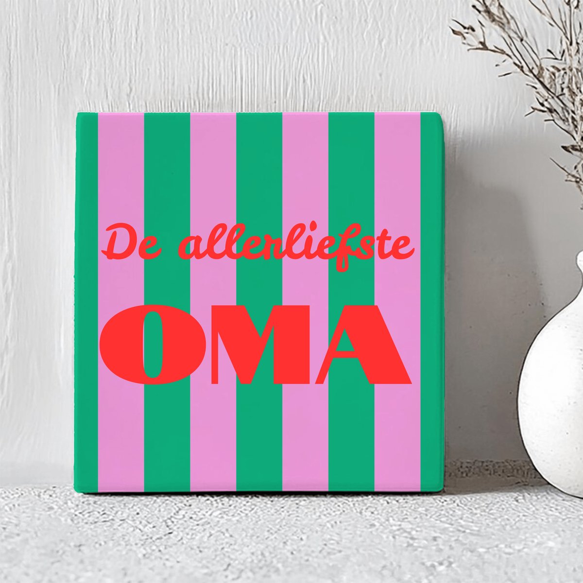 Printazzy - Tegeltjes met Tekst - De Allerliefste Oma - Moederdag Cadeautje - Wanddecoratie Woonkamer - Onderzetters voor Glazen - Groen en Roze
