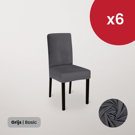 BankhoesDiscounter Stoelhoezen Set van 6 – Stretch Stoelhoes Eetkamer – Stoelhoezen voor Eetkamerstoelen – Stoelbeschermers - Grijs