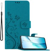 Cadorabo Hoesje geschikt voor OnePlus Nord CE4 Lite in BLOEMEN BLAUW - Beschermhoes in bloemmotief met magnetische sluiting, standfunctie en kaartsleuven Book Case Cover Etui