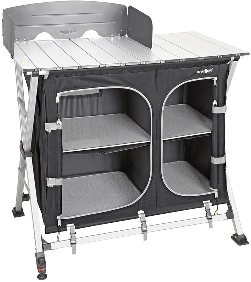 Brunner Azabache CT Cross Square Opvouwbare Campingkeuken - Keukenkast met werkblad en opbergvakken - Aluminium frame - draagbaar/inklapbaar