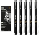 NAPI 5 Fineliners Zwart Incl. Brush Pen - 0,25mm tot 2mm - Pennen Zwart - Bullet Journal Accessoires - Tekenpennen Set