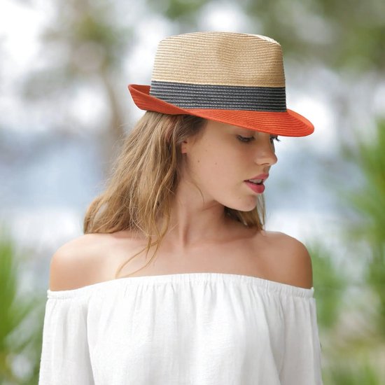 Stevie Trilby by House of Ord - 100% fibre naturelle - Femme & Homme - Taille: 61cm - Couleur: Ivoire / Zwart/ Oranje