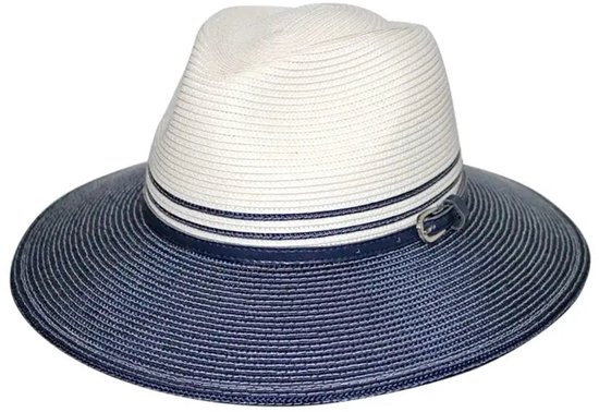 Chapeau de plage Large bord 7,5cm - Ladies Bella Fedora - UPF50 + protection UV - Taille: 58cm - Couleur: Ivoire / Marine