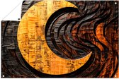 Houten maan in abstract ontwerp - Maan posters - Tuinschilderijen natuur - Abstract expressionisme - Wanddecoratie buiten - Tuinposter op maat - Tuinposter 75x50 cm