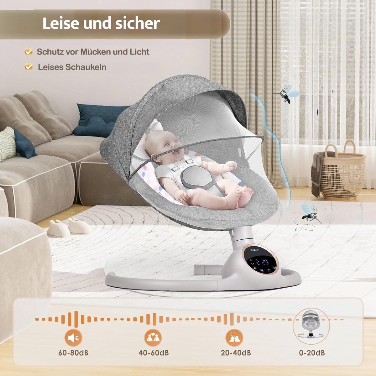 Schommelstoel Baby - Baby Swing - Grijs thumbnail 5