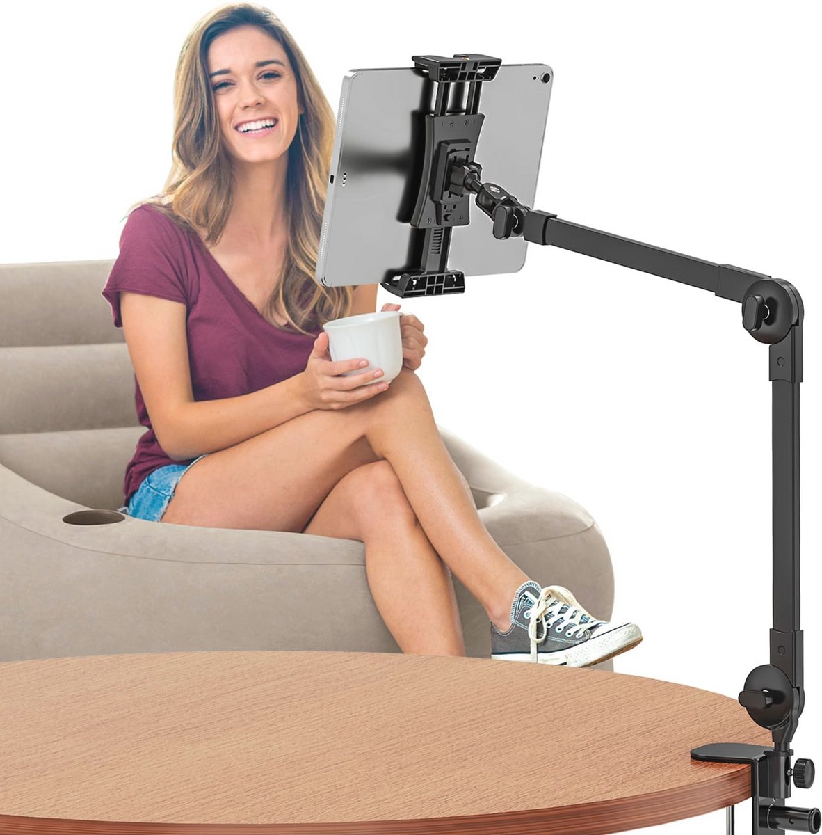 Draaibare tablethouder standaard voor tablet en smartphone - Verstelbare metalen arm tot 12,9 inch
