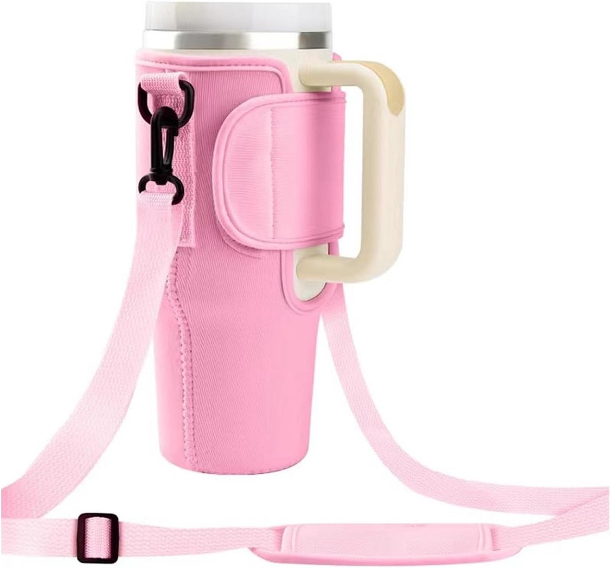 Draagtas voor waterflessen compatibel met Stanley Tumbler 40 oz - Verstelbare schouderriem - Roze - Ideaal voor wandelen en kamperen