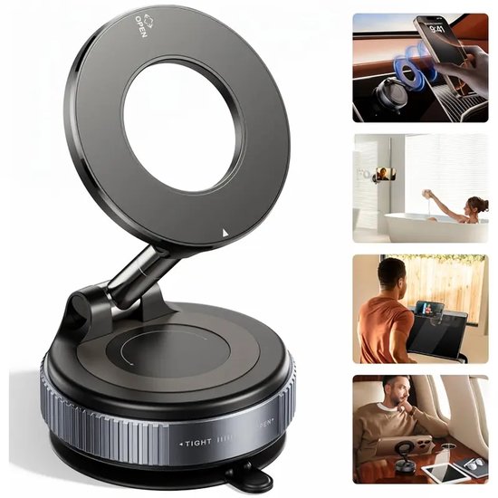 Support Voiture Magnétique à Ventouse - Rotation 360°, Réglable, Pour Téléphone - Fixation Sur Pare-brise Ou Tableau De Bord