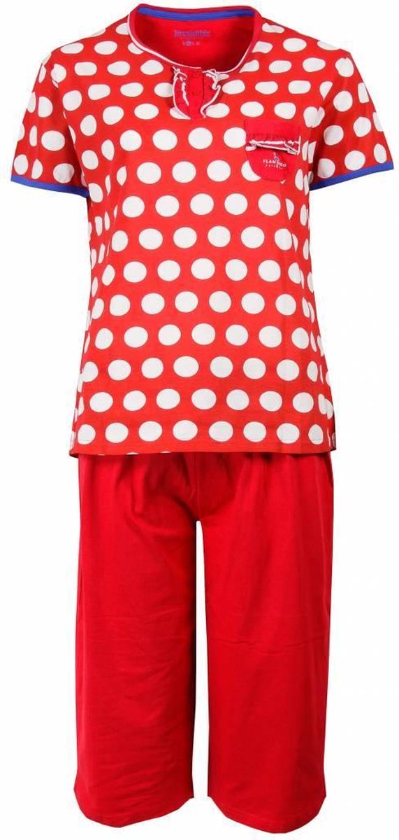 Irresistible Dames Pyjama - 3/4 Broek - Polo Sluiting - Rood
