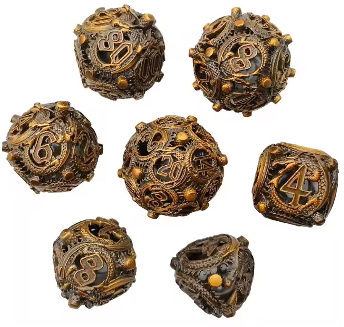 Lapi Toys - Dnd dice - Hollow dice - Polydice - Incl. dice bag - Metaal - Goud