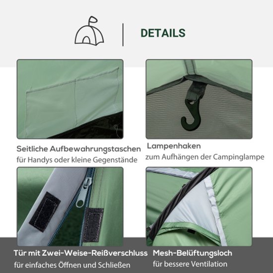 Tunneltent voor 2-3 personen, 190T kampeertent met haringen, glasvezel & polyester, donkergroen, 426x206x154cm voor buitenavonturen van Merkloos — afbeelding 5